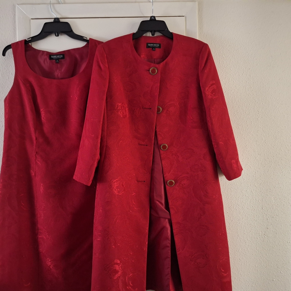 Red Brocade Dress and Coat Set